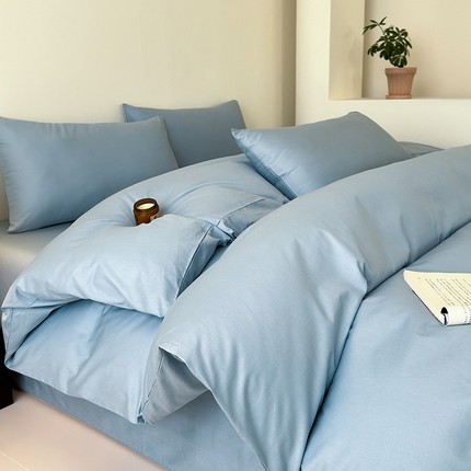 91家纺网 家纺一手货源 找家纺 （总）兰紫橙家纺 2025新款简约款13372喷气全棉纯色双拼四件套