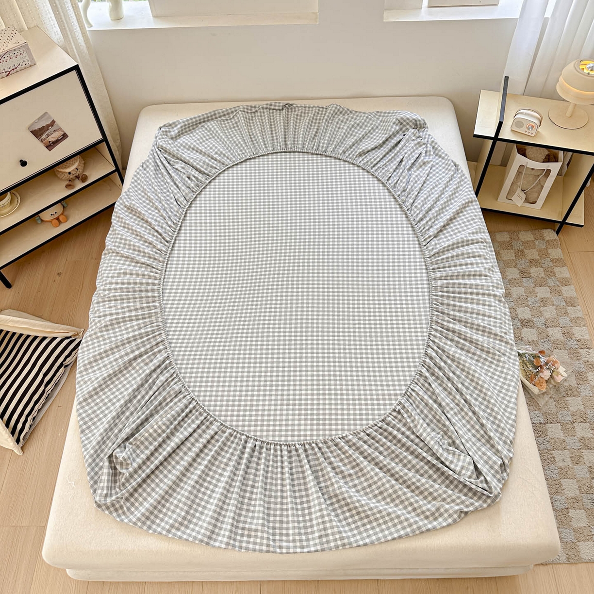 91家纺网 家纺一手货源 找家纺 乐美家纺 2025秋冬新款全棉色织水洗棉床笠三件套系列 熊嘟嘟