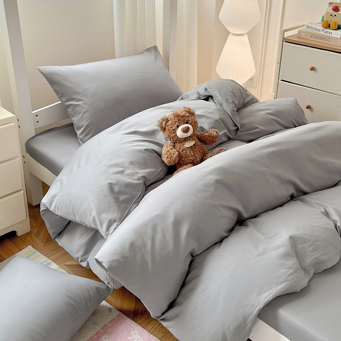 91家纺网 家纺一手货源 找家纺 泽西家纺 2025新款A类加密全棉40支13376简约风宿舍双拼纯色纯棉学生三件套 深灰