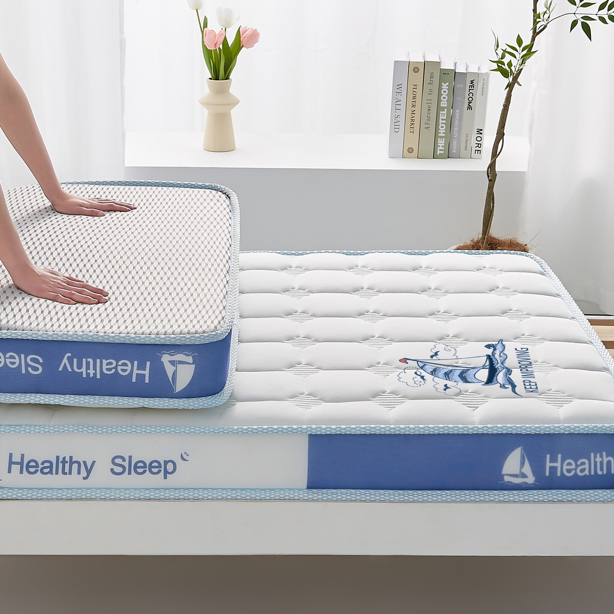 91家纺网 家纺一手货源 找家纺 艺博床垫 2025新款一帆风顺帆船标学生床垫 一帆风顺帆船标白色