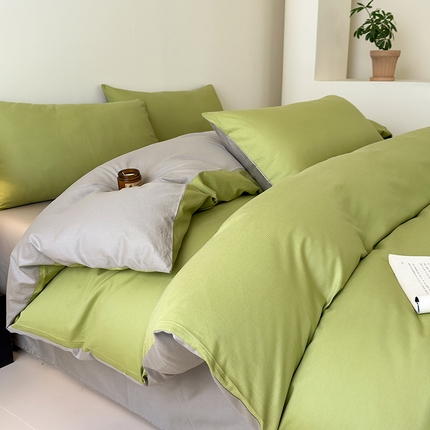 91家纺网 家纺一手货源 找家纺 （总）兰紫橙家纺 2025新款简约款13372喷气全棉纯色双拼四件套