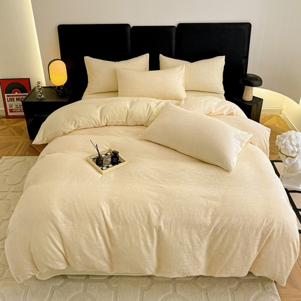 静家居-简约原创家纺 2025新款全棉穿绳工艺大提花四件套-风格1 栀夏-黄