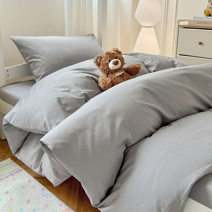 91家纺网 家纺一手货源 找家纺 泽西家纺 2025新款A类加密全棉40支13376简约风宿舍双拼纯色纯棉学生三件套 深灰