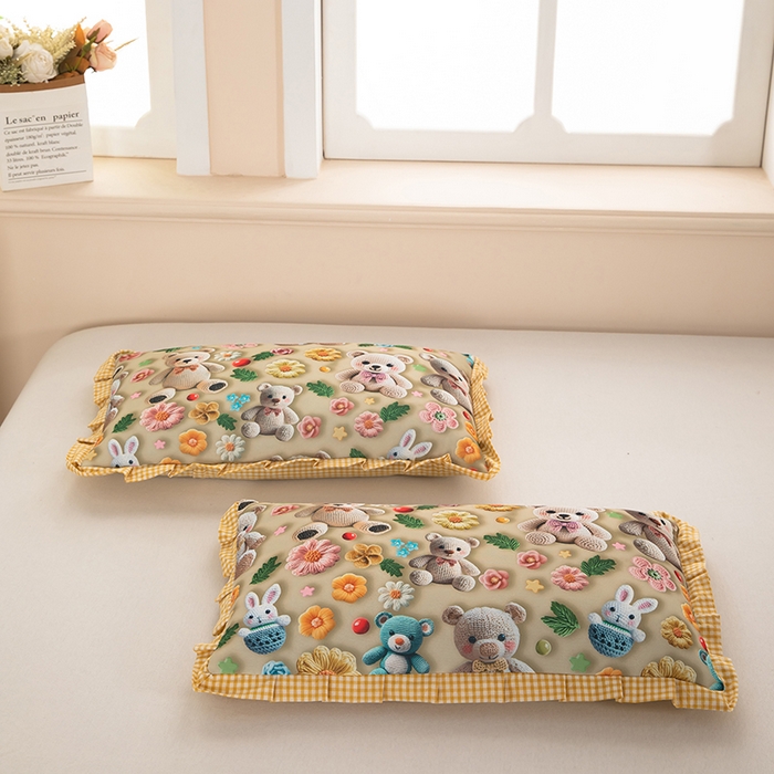 91家纺网 家纺一手货源 找家纺 （总）九州枕芯 2025新款5D数码印花小熊纯荞麦枕