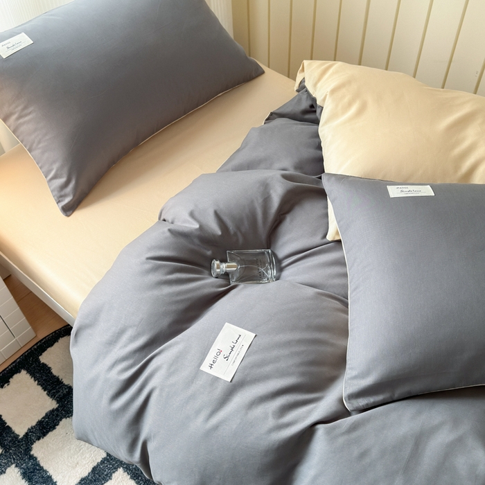 91家纺网 家纺一手货源 找家纺 （总）曼之夏 2025新款全棉拼色纯色宿舍学生三件套