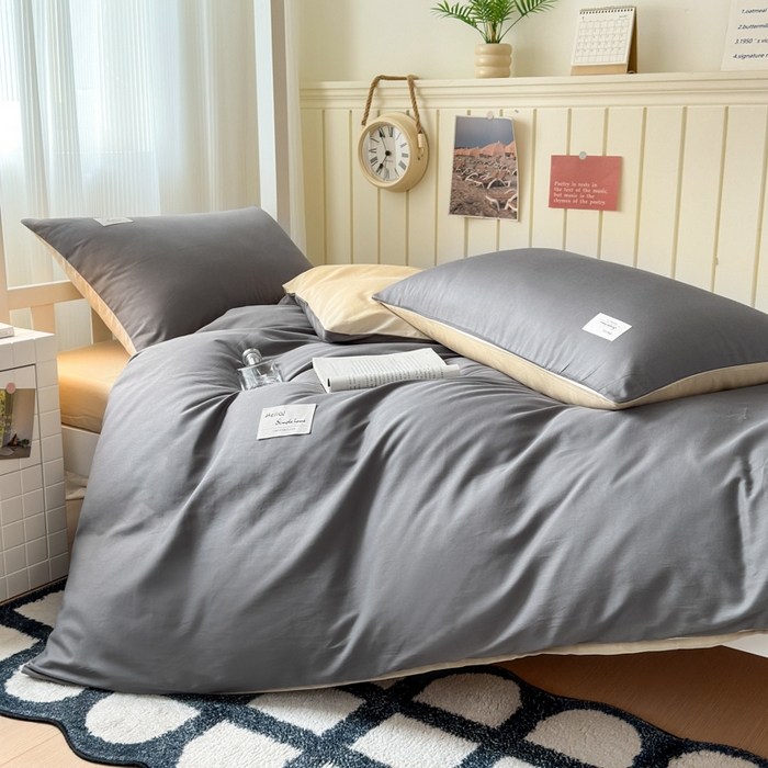 91家纺网 家纺一手货源 找家纺 （总）曼之夏 2025新款全棉拼色纯色宿舍学生三件套