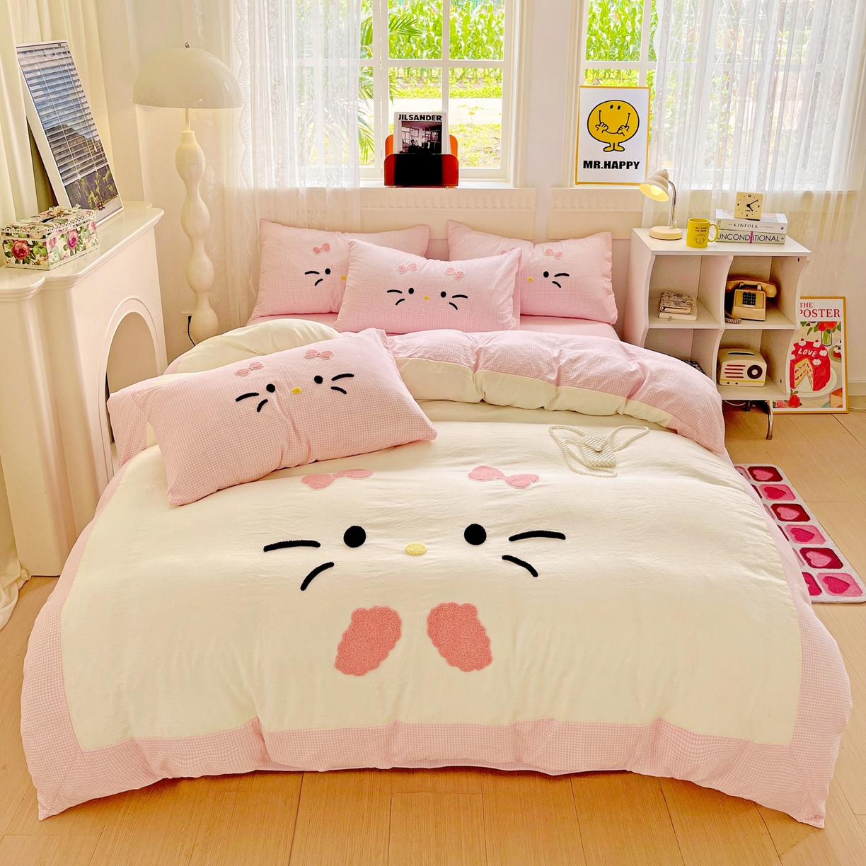 91家纺网 家纺一手货源 找家纺 （总）富米莱（原臻工厂） 2025新款云朵棉水洗棉毛巾绣拼角工艺四件套