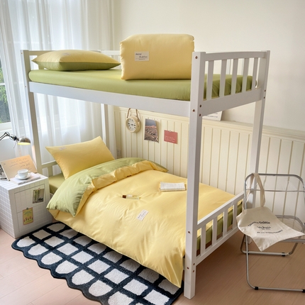 曼之夏 2025新款全棉拼色纯色宿舍学生三件套 杏黄+草绿