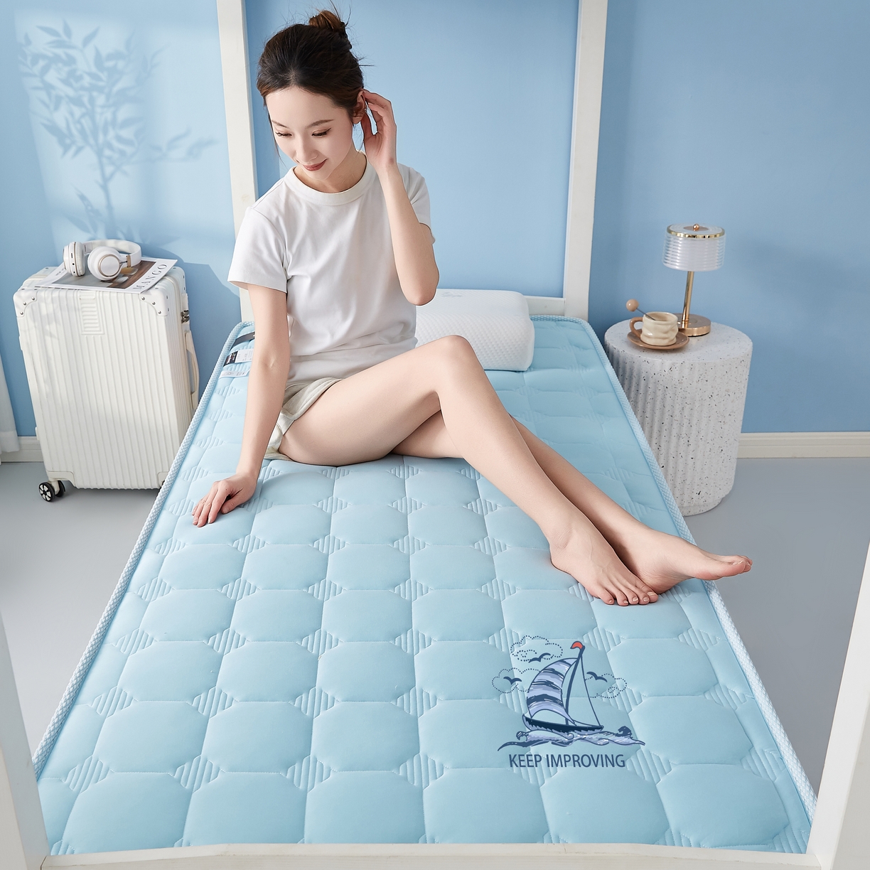 91家纺网 家纺一手货源 找家纺 艺博床垫 2025新款一帆风顺帆船标学生床垫 一帆风顺帆船标蓝色