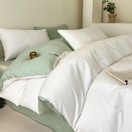 91家纺网 家纺一手货源 找家纺 （总）兰紫橙家纺 2025新款简约款13372喷气全棉纯色双拼四件套