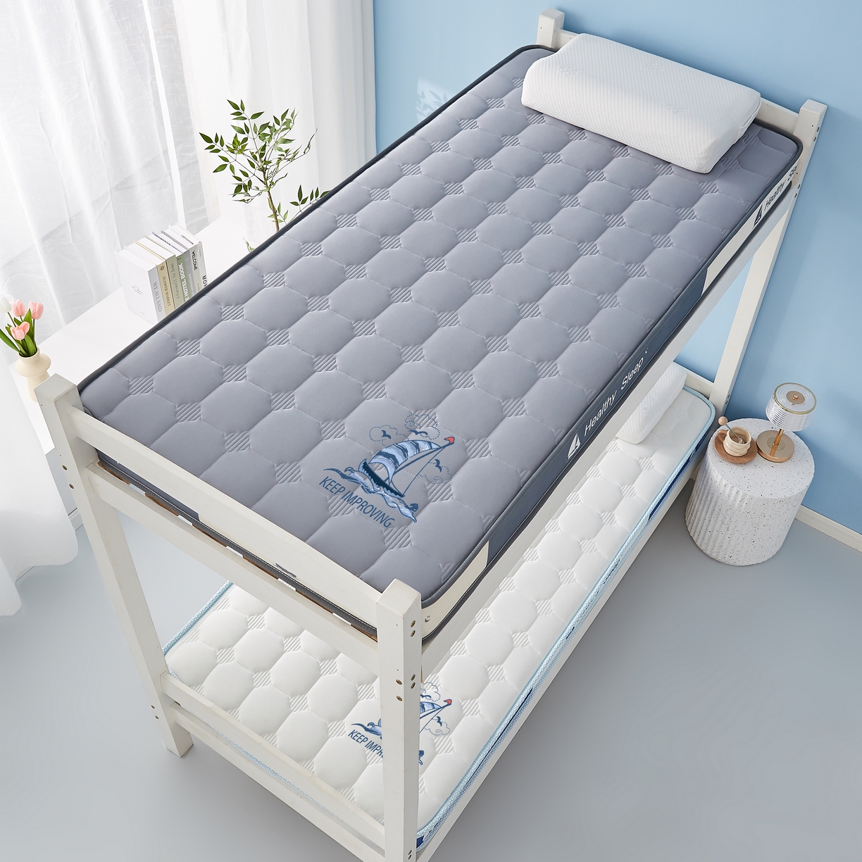 91家纺网 家纺一手货源 找家纺 艺博床垫 2025新款一帆风顺帆船标学生床垫 一帆风顺帆船标白色