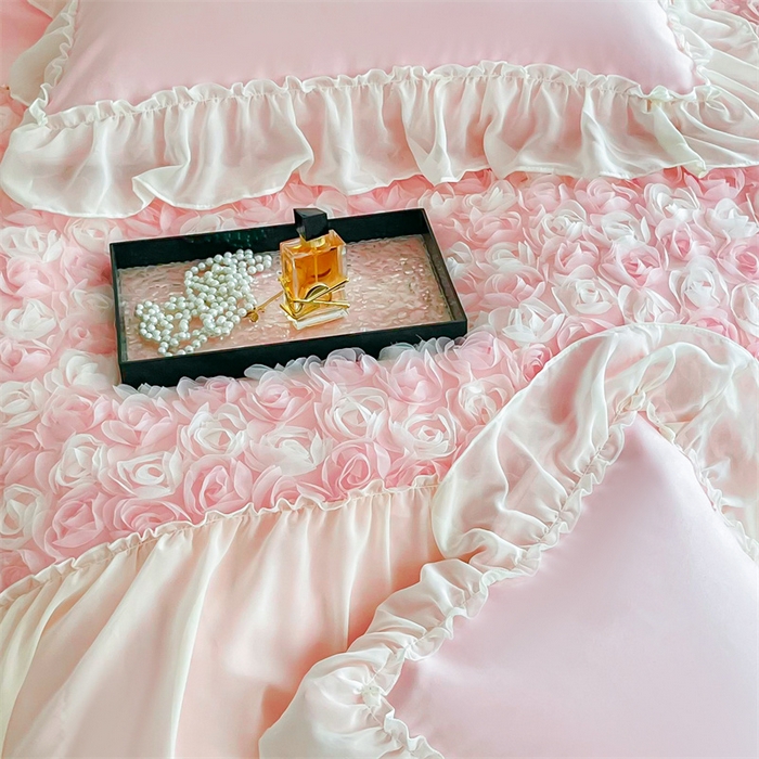 91家纺网 家纺一手货源 找家纺 庭笙 2025新款高定款法式蕾丝边四件套幽香玫瑰 幽香玫瑰-浅粉