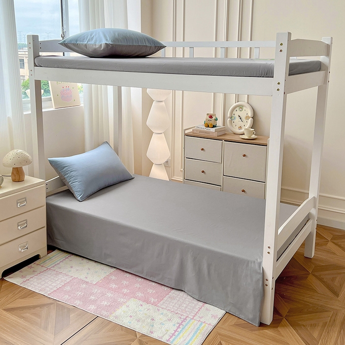 91家纺网 家纺一手货源 找家纺 泽西家纺 2025新款A类加密全棉40支13376简约风宿舍双拼纯色纯棉学生三件套 淡蓝+深灰