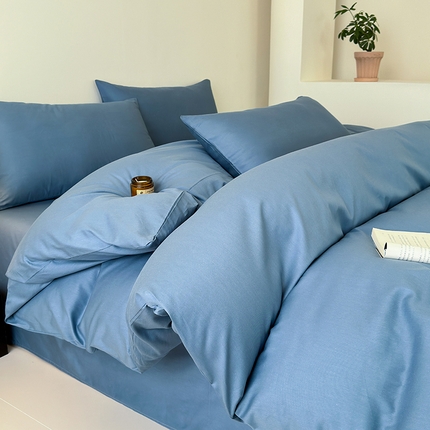 91家纺网 家纺一手货源 找家纺 （总）兰紫橙家纺 2025新款简约款13372喷气全棉纯色双拼四件套