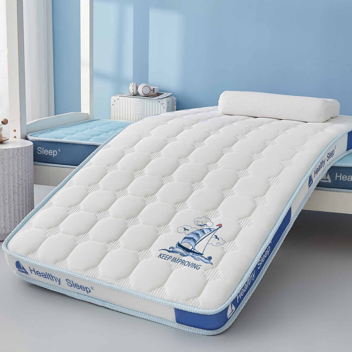 91家纺网 家纺一手货源 找家纺 艺博床垫 2025新款一帆风顺帆船标学生床垫 一帆风顺帆船标白色