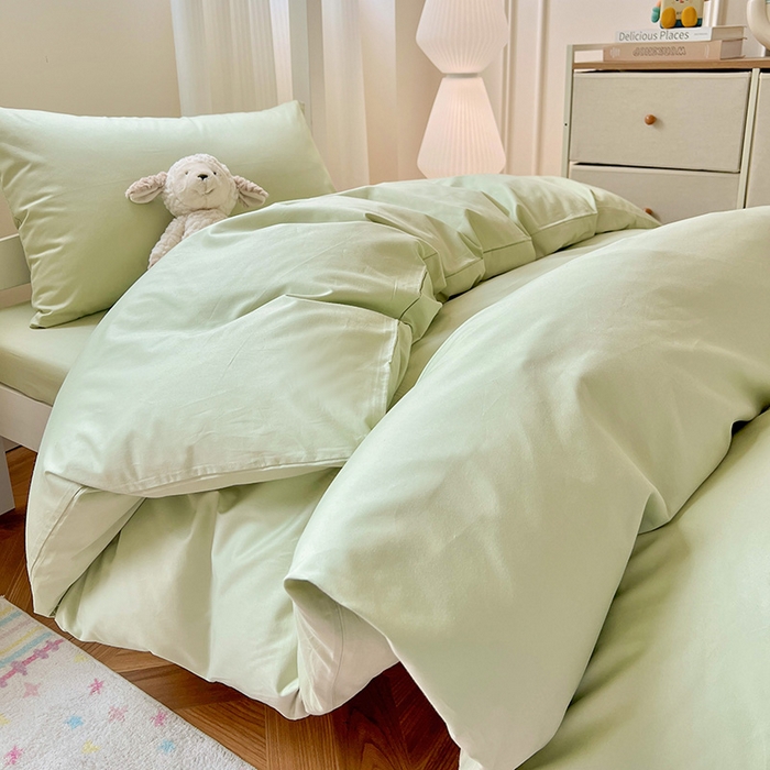 91家纺网 家纺一手货源 找家纺 泽西家纺 2025新款A类加密全棉40支13376简约风宿舍双拼纯色纯棉学生三件套 橄榄绿