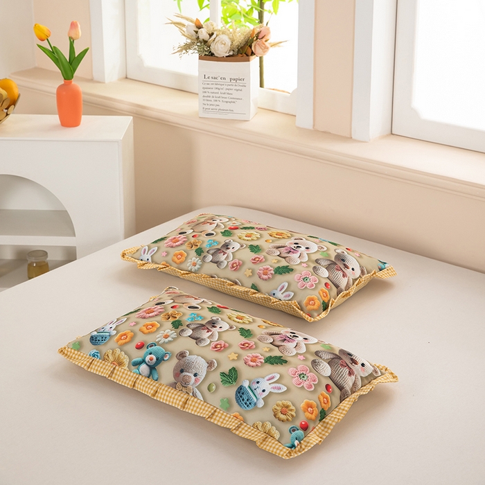 91家纺网 家纺一手货源 找家纺 （总）九州枕芯 2025新款5D数码印花小熊纯荞麦枕