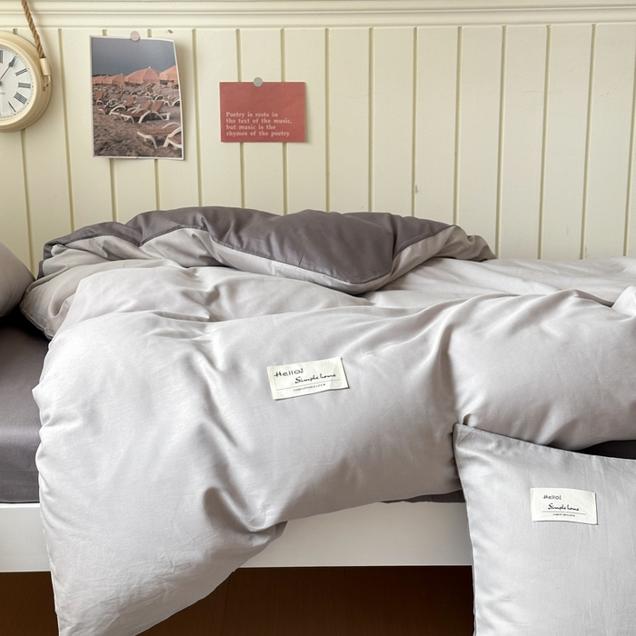 91家纺网 家纺一手货源 找家纺 曼之夏 2025新款全棉拼色纯色宿舍学生三件套 米灰+高级灰