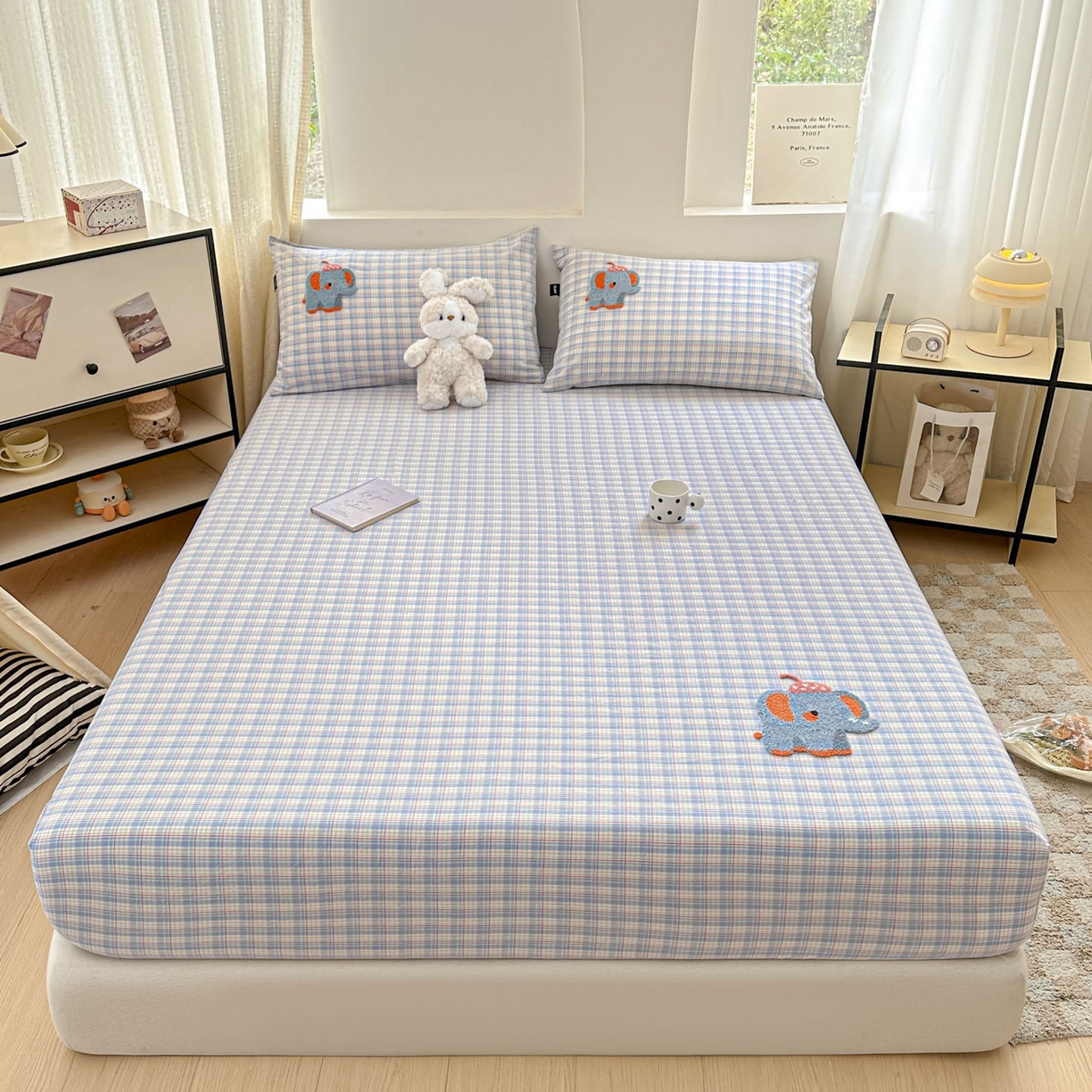 91家纺网 家纺一手货源 找家纺 乐美家纺 2025秋冬新款全棉色织水洗棉床笠三件套系列 吨吨象