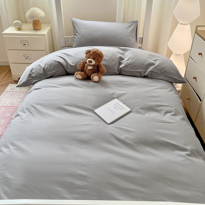 91家纺网 家纺一手货源 找家纺 泽西家纺 2025新款A类加密全棉40支13376简约风宿舍双拼纯色纯棉学生三件套 深灰