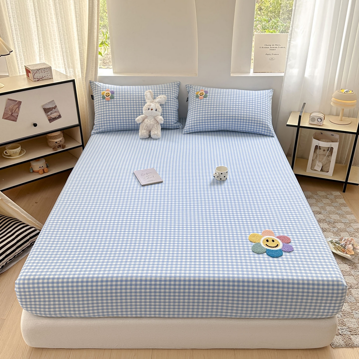 91家纺网 家纺一手货源 找家纺 （总）乐美家纺 2025秋冬新款全棉色织水洗棉床笠三件套系列