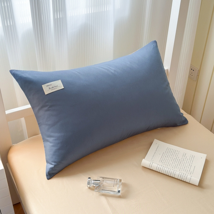 91家纺网 家纺一手货源 找家纺 曼之夏 2025新款全棉拼色纯色宿舍学生三件套 兰灰+浅驼