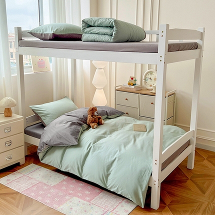 泽西家纺 2025新款A类加密全棉40支13376简约风宿舍双拼纯色纯棉学生三件套 豆绿+高级灰