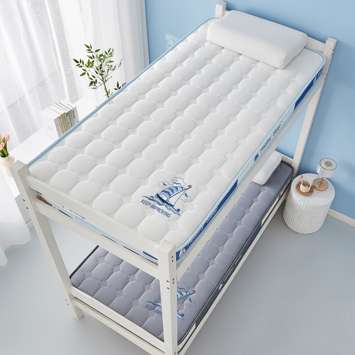 91家纺网 家纺一手货源 找家纺 艺博床垫 2025新款一帆风顺帆船标学生床垫 一帆风顺帆船标灰色