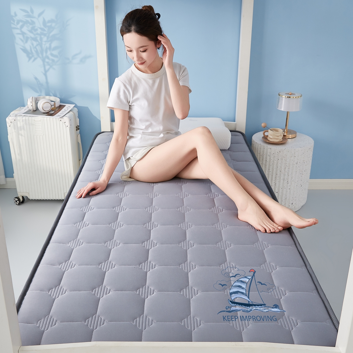 91家纺网 家纺一手货源 找家纺 艺博床垫 2025新款一帆风顺帆船标学生床垫 一帆风顺帆船标灰色