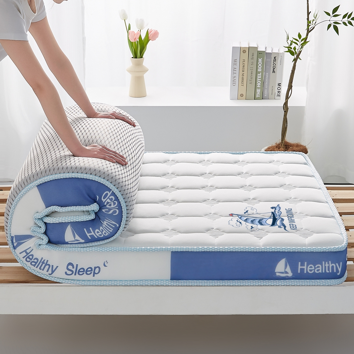 91家纺网 家纺一手货源 找家纺 艺博床垫 2025新款一帆风顺帆船标学生床垫 一帆风顺帆船标白色