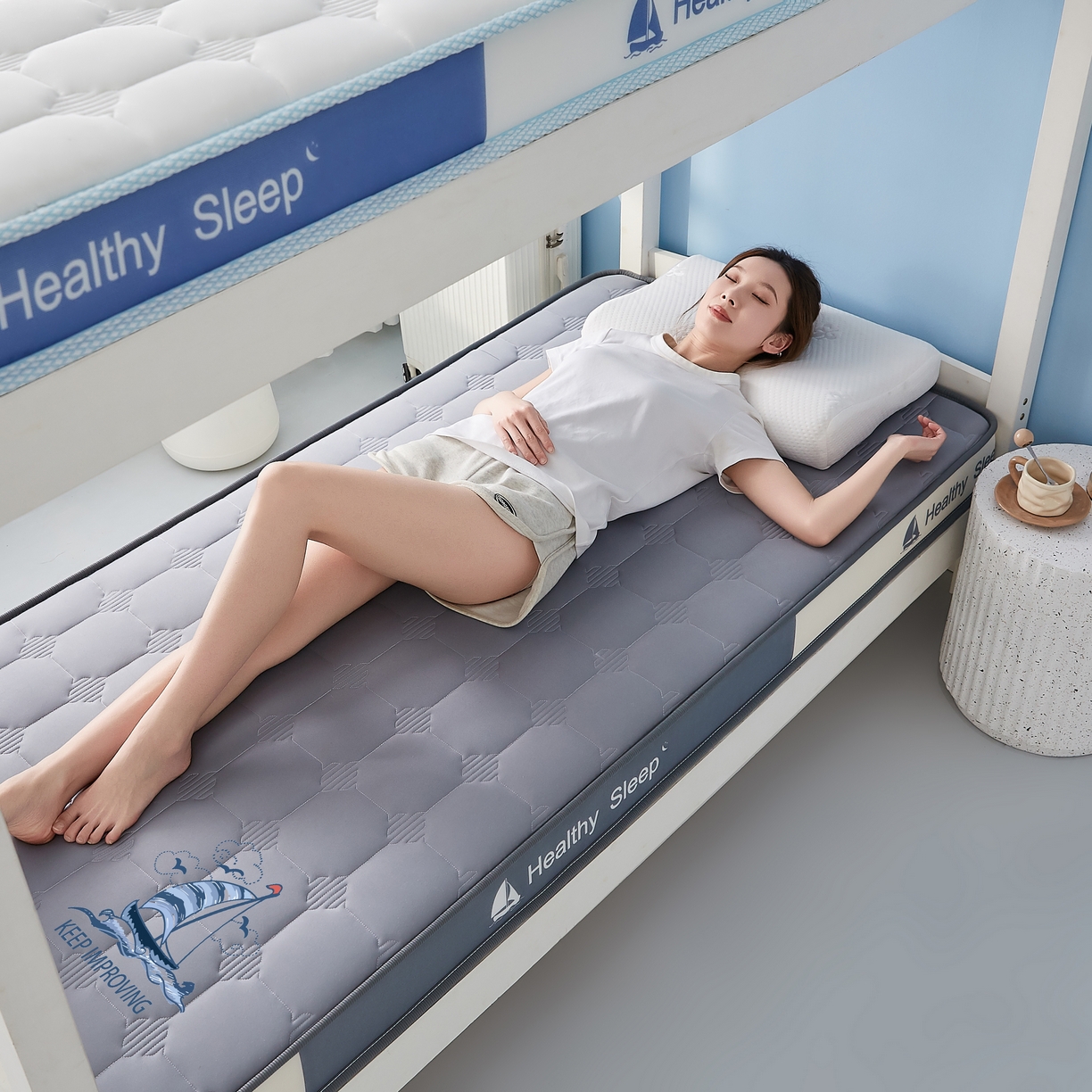 91家纺网 家纺一手货源 找家纺 艺博床垫 2025新款一帆风顺帆船标学生床垫 一帆风顺帆船标灰色