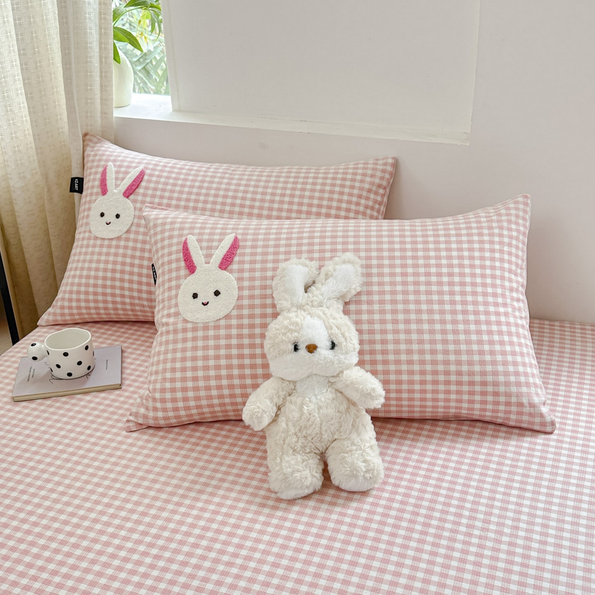 91家纺网 家纺一手货源 找家纺 乐美家纺 2025秋冬新款全棉色织水洗棉床笠三件套系列 甜甜兔