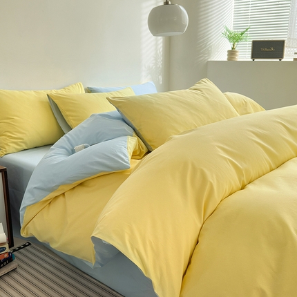 91家纺网 家纺一手货源 找家纺 （总）兰紫橙家纺 2025新款简约款13372喷气全棉纯色双拼四件套