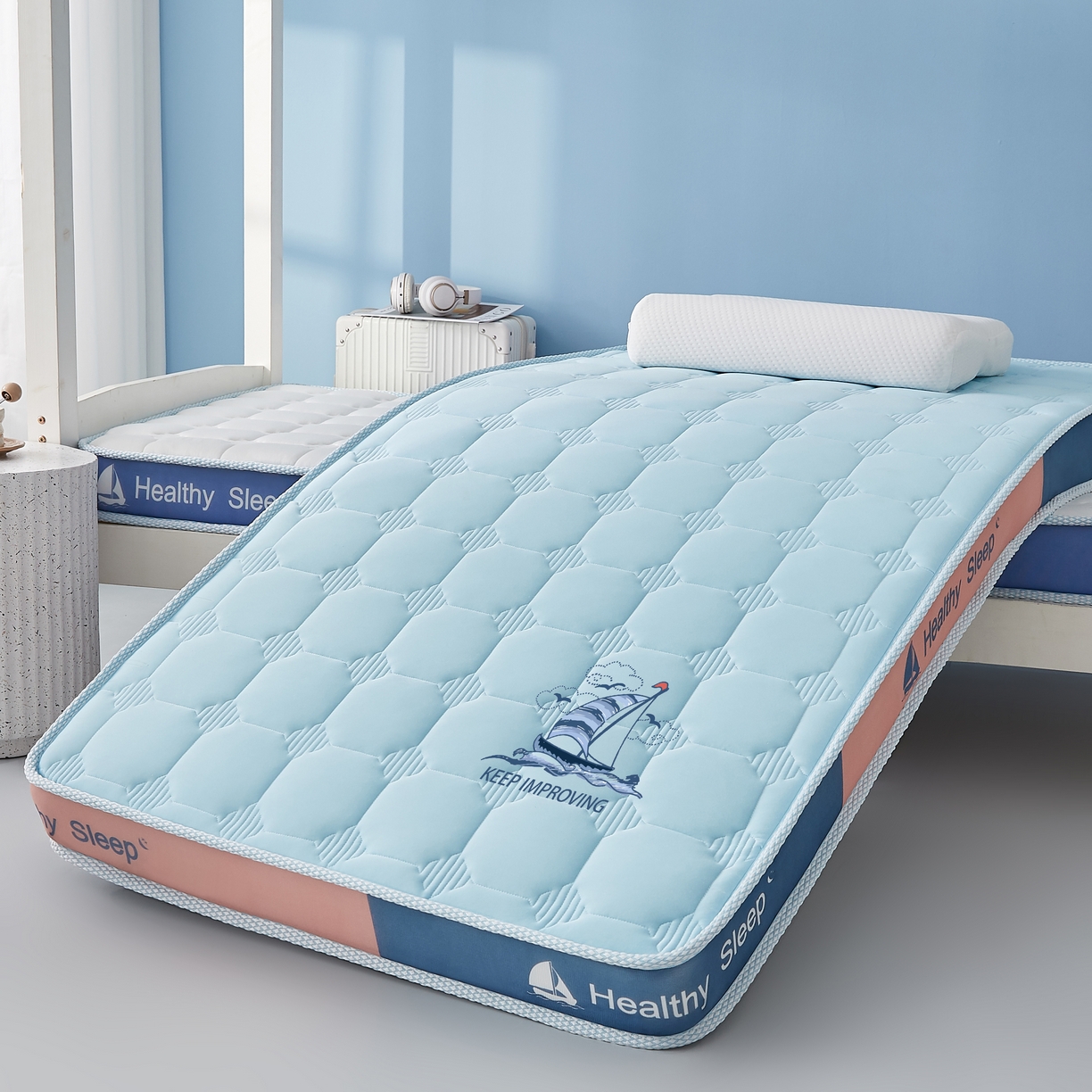 91家纺网 家纺一手货源 找家纺 艺博床垫 2025新款一帆风顺帆船标学生床垫 一帆风顺帆船标蓝色