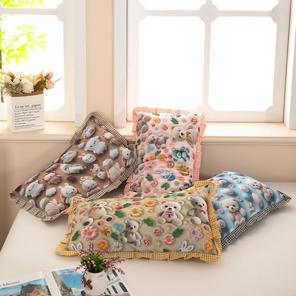 91家纺网 家纺一手货源 找家纺 （总）九州枕芯 2025新款5D数码印花小熊纯荞麦枕,小熊粉,小熊黄,小熊咖,小熊蓝