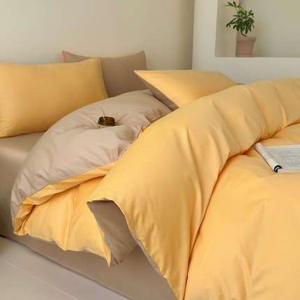 91家纺网 家纺一手货源 找家纺 （总）兰紫橙家纺 2025新款简约款13372喷气全棉纯色双拼四件套