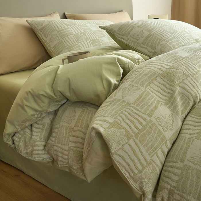 91家纺网 家纺一手货源 找家纺 乐美家纺 2025秋冬新款三层纱大提花系列四件套 梦境之翼-绿