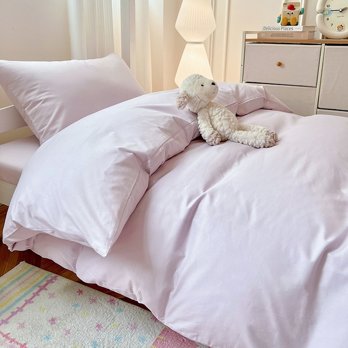 91家纺网 家纺一手货源 找家纺 泽西家纺 2025新款A类加密全棉40支13376简约风宿舍双拼纯色纯棉学生三件套 微微紫