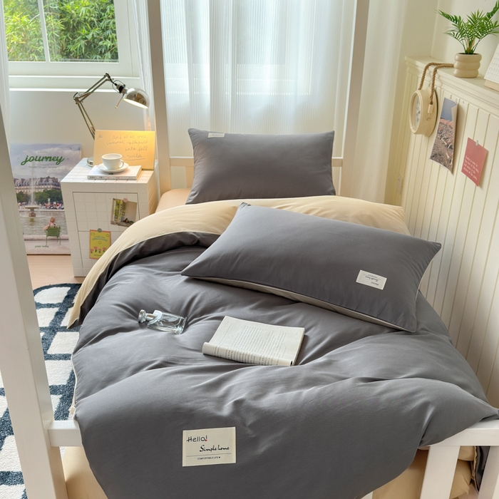 91家纺网 家纺一手货源 找家纺 （总）曼之夏 2025新款全棉拼色纯色宿舍学生三件套