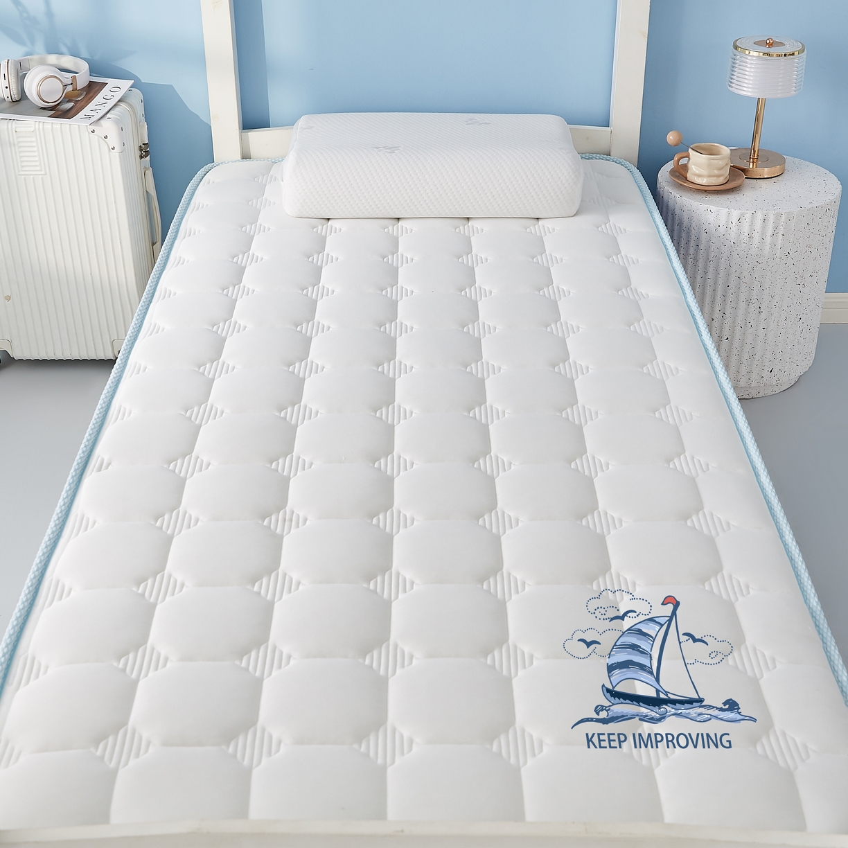 91家纺网 家纺一手货源 找家纺 艺博床垫 2025新款一帆风顺帆船标学生床垫 一帆风顺帆船标白色