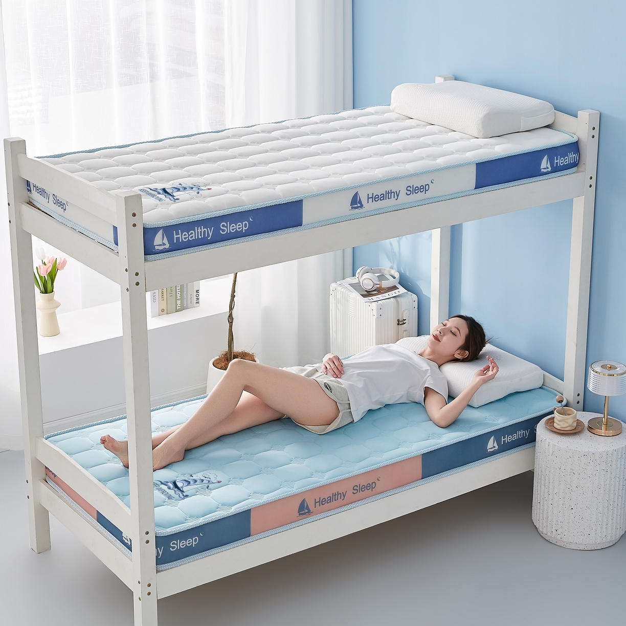 91家纺网 家纺一手货源 找家纺 艺博床垫 2025新款一帆风顺帆船标学生床垫 一帆风顺帆船标蓝色