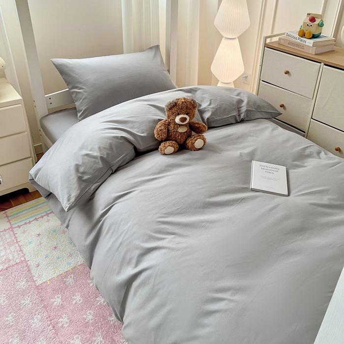 91家纺网 家纺一手货源 找家纺 泽西家纺 2025新款A类加密全棉40支13376简约风宿舍双拼纯色纯棉学生三件套 深灰