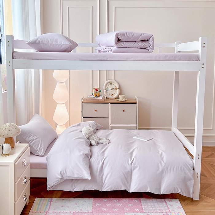 91家纺网 家纺一手货源 找家纺 泽西家纺 2025新款A类加密全棉40支13376简约风宿舍双拼纯色纯棉学生三件套 微微紫