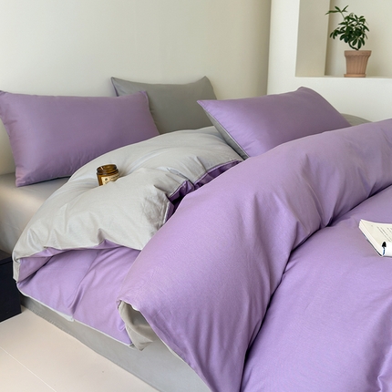 91家纺网 家纺一手货源 找家纺 （总）兰紫橙家纺 2025新款简约款13372喷气全棉纯色双拼四件套