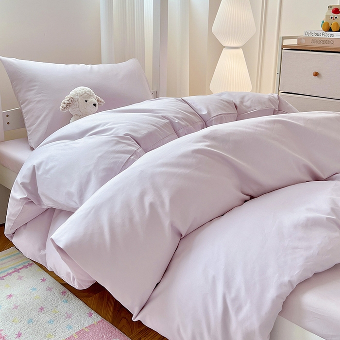 91家纺网 家纺一手货源 找家纺 泽西家纺 2025新款A类加密全棉40支13376简约风宿舍双拼纯色纯棉学生三件套 微微紫