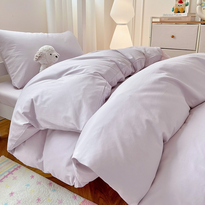 91家纺网 家纺一手货源 找家纺 泽西家纺 2025新款A类加密全棉40支13376简约风宿舍双拼纯色纯棉学生三件套 微微紫