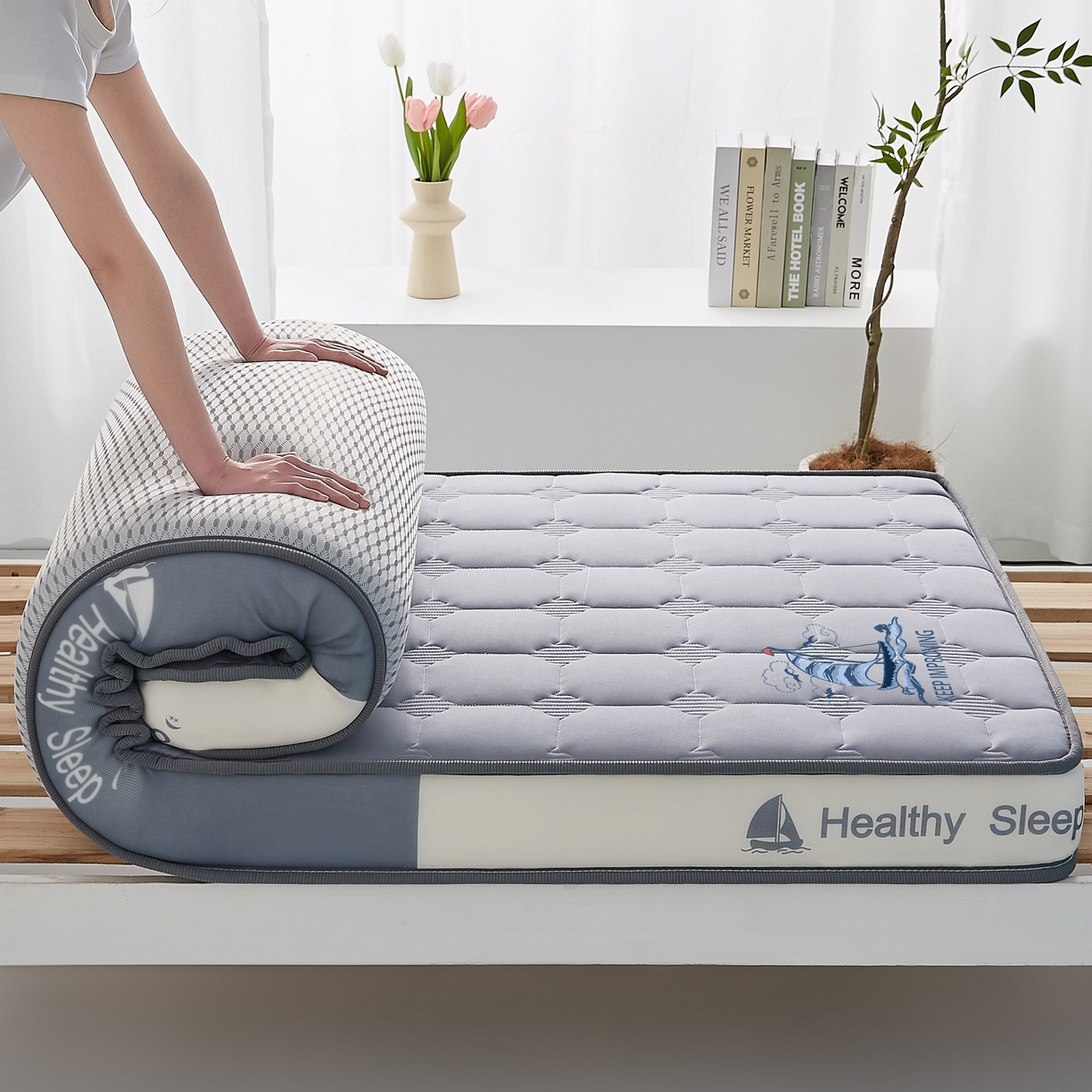 91家纺网 家纺一手货源 找家纺 艺博床垫 2025新款一帆风顺帆船标学生床垫 一帆风顺帆船标灰色