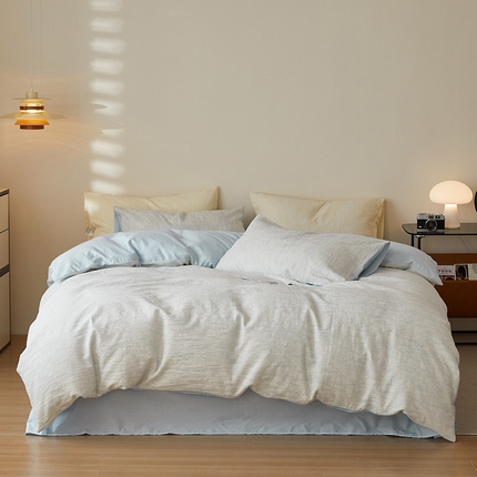 静家居-简约原创家纺 2025新款全棉穿绳工艺大提花四件套-风格2 栀夏-蓝