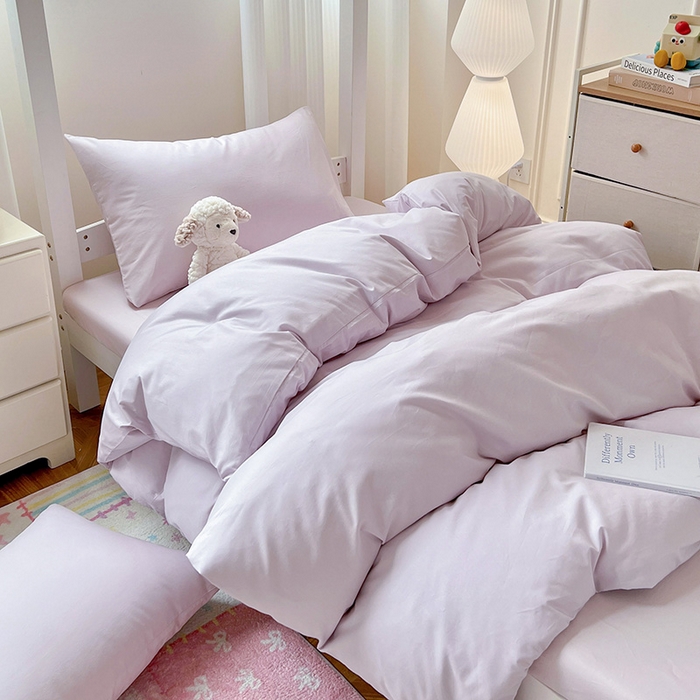 91家纺网 家纺一手货源 找家纺 泽西家纺 2025新款A类加密全棉40支13376简约风宿舍双拼纯色纯棉学生三件套 微微紫