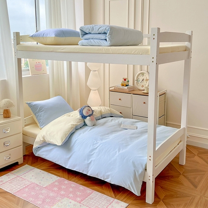 泽西家纺 2025新款A类加密全棉40支13376简约风宿舍双拼纯色纯棉学生三件套 晴空蓝+米黄